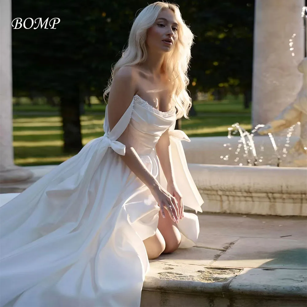 BOMP élégant épaules nues nœud Robe De mariée chérie perles Corset balayage Train taffetas Robe De mariée Robe De Mariée personnalisée
