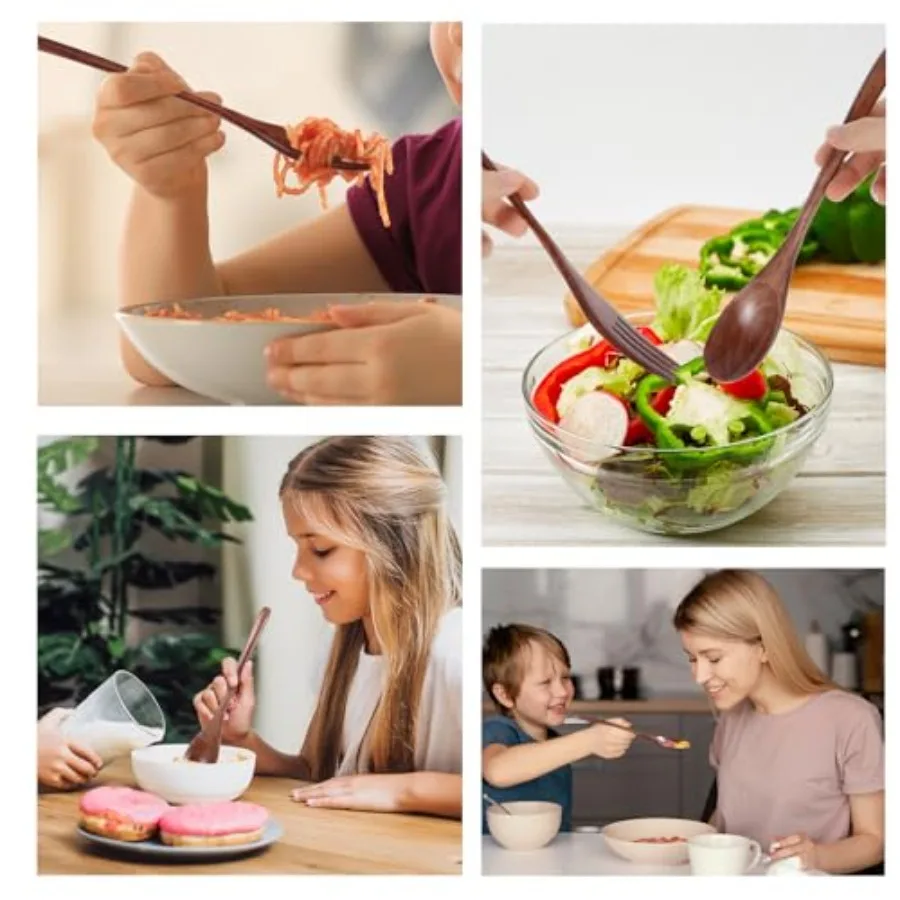 ملعقة وشوكة خشبية لتناول الطعام 8 قطعة مجموعة أدوات العشاء الخشبية اليدوية قابلة لإعادة الاستخدام المطبخ أدوات المائدة الخشبية مجموعة أدوات المائدة fo #5