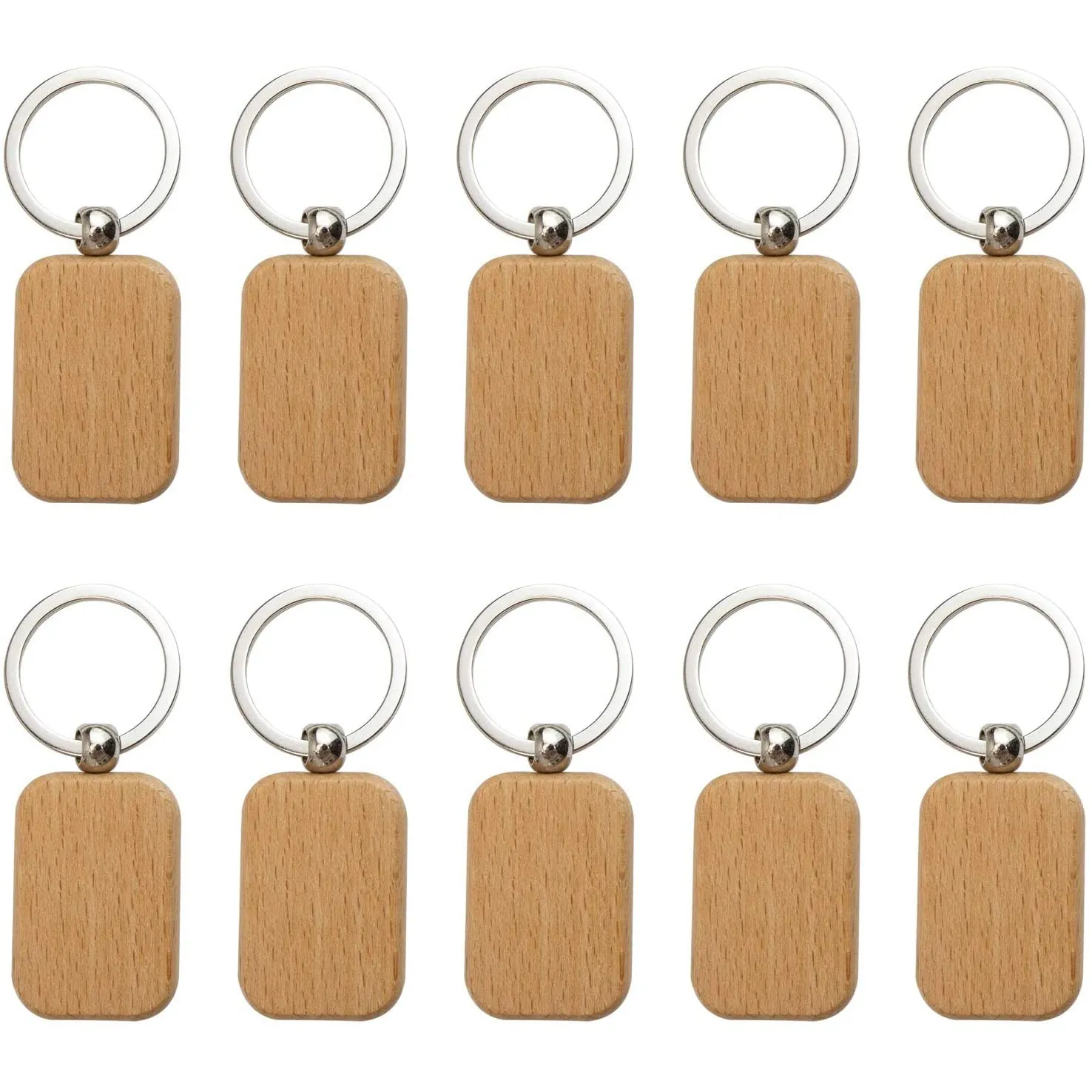 Porte-clés en bois vierge arrondi et rectangulaire, porte-clés pouvant être gravé, cadeau de bricolage, 60 pièces