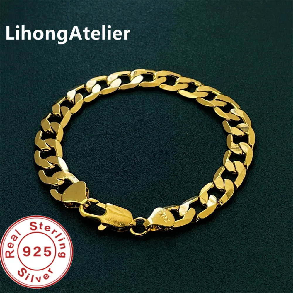 

Простой браслет из стерлингового серебра 925 пробы Time, 8-10 мм, боковой браслет «один в одном», женские и мужские ювелирные изделия, подарок