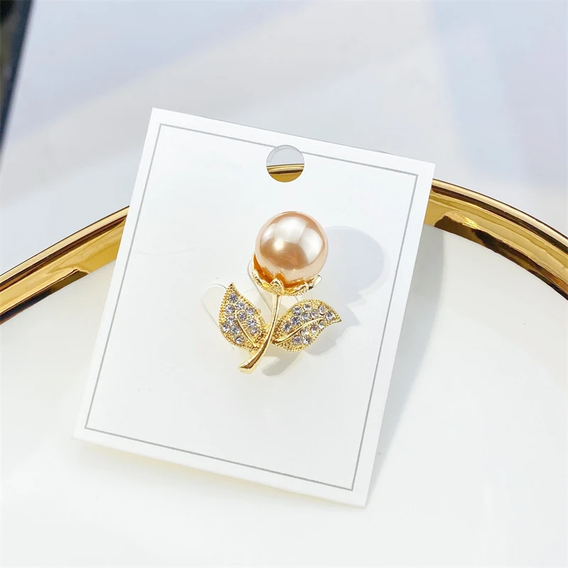 Vintage Imitation Pearl Leaves Brooches Pins New Crystal Flower Brooch For Women Fashion Jewelry Party Clothing Accessories