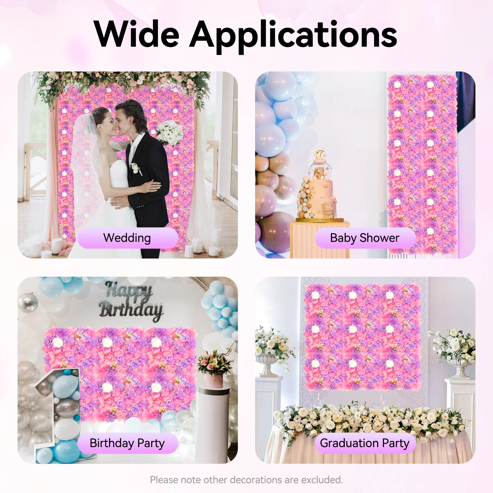 Pannelli murali con fiori artificiali, pannelli in seta e plastica realistici 3D, giardino interno/esterno, design ad incastro in 12 pezzi per la decorazione domestica