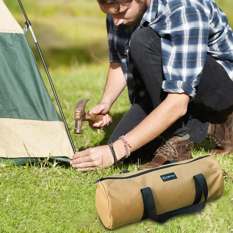 Tent Stake Bag Canvas Double Layer Camping Tent Peg Nail Storage Bag Tent Accessories Ground Nail Storage Bag for Outdoor