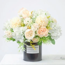 1 Bouquet white Artificial Flowers Peony Tea Rose Autumn Silk Fake Flowers for DIY Living Room Home Garden Wedding Decoration
