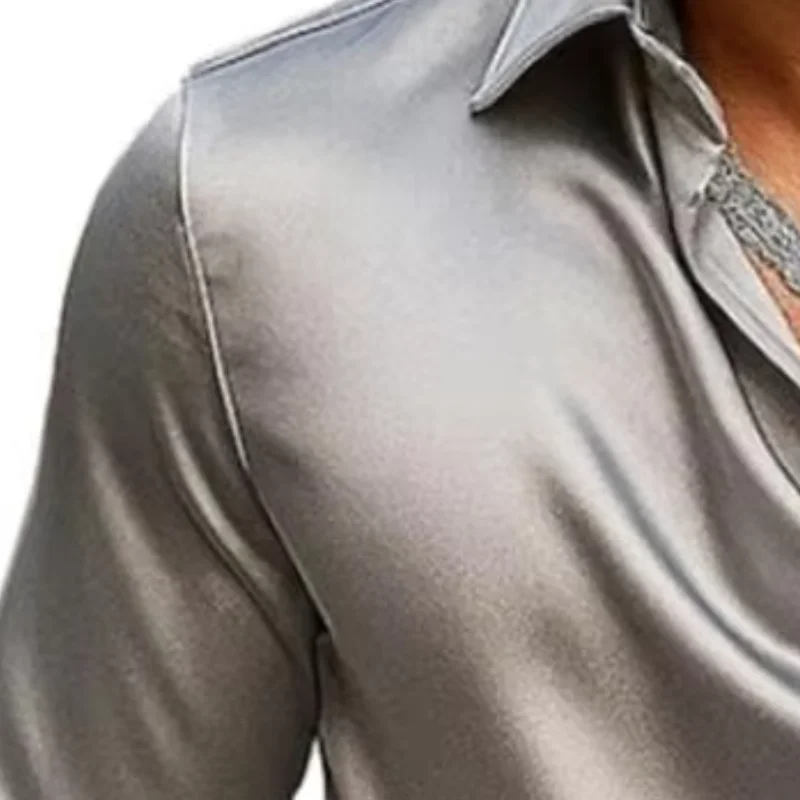 

Men Casual Tops Long Sleeve Soft Fabric Turn-Down Collar Soft Breathable Polyester Shirt for Beachwear Daily Office