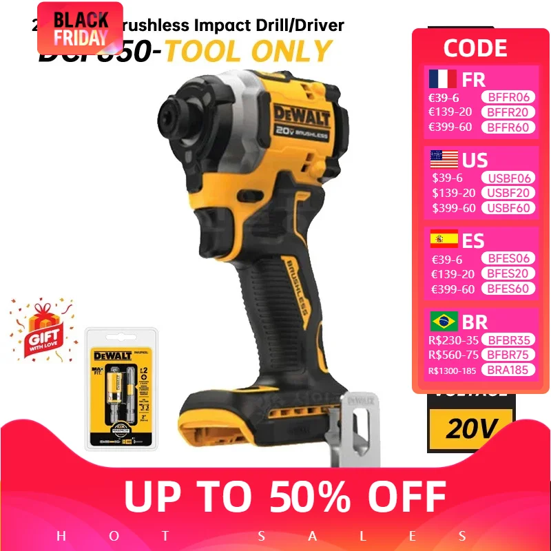 DEWALT DCF850 Cordless Impact Driver Kit 20V Brushless Motor 1/4-Inch Electric Screwdriver Rechargeable Power Tool DCF850N