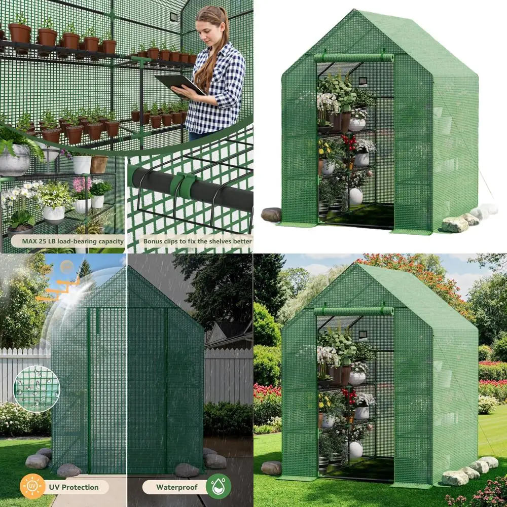 

Compact 3-Tier Walk-in Greenhouse with 8 Shelves for Outdoor Gardening and Backyard Plants