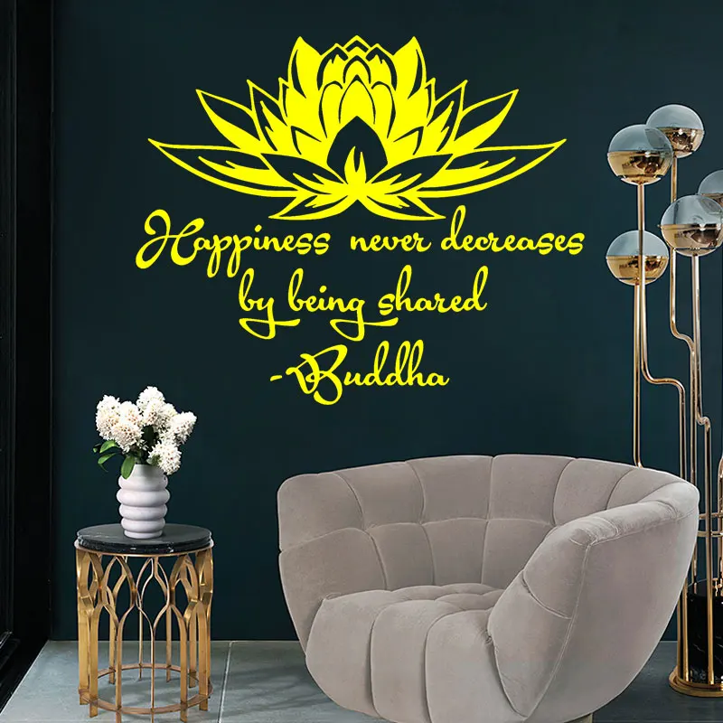 

Wall Decal Quote Happiness Never Decreases By Being Shared Buddha Lotus Meditation Wisdom Yoga Studio Vinyl Sticker Murals B717