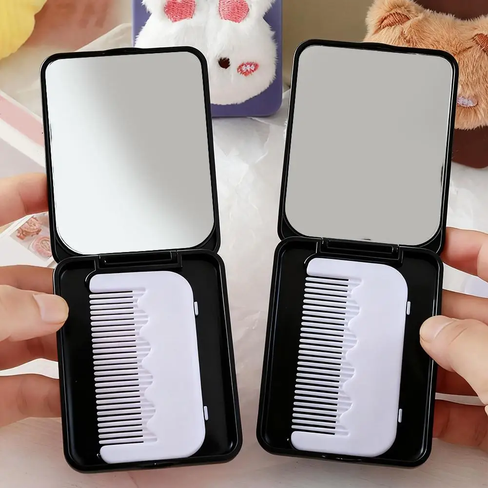مشط 2 في 1 مع مرآة سوداء وبسيطة، فرشاة مشط تدليك محمولة لصالونات التجميل والسفر وأدوات تصفيف الشعر الناعمة #4