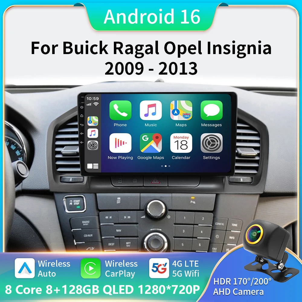 

Android 16 Carplay Auto WIFI+5G For Buick Regal Opel Insignia 2009 2010 2011 2012 2013 Car Radio Multimidia Player Stereo GPS BT