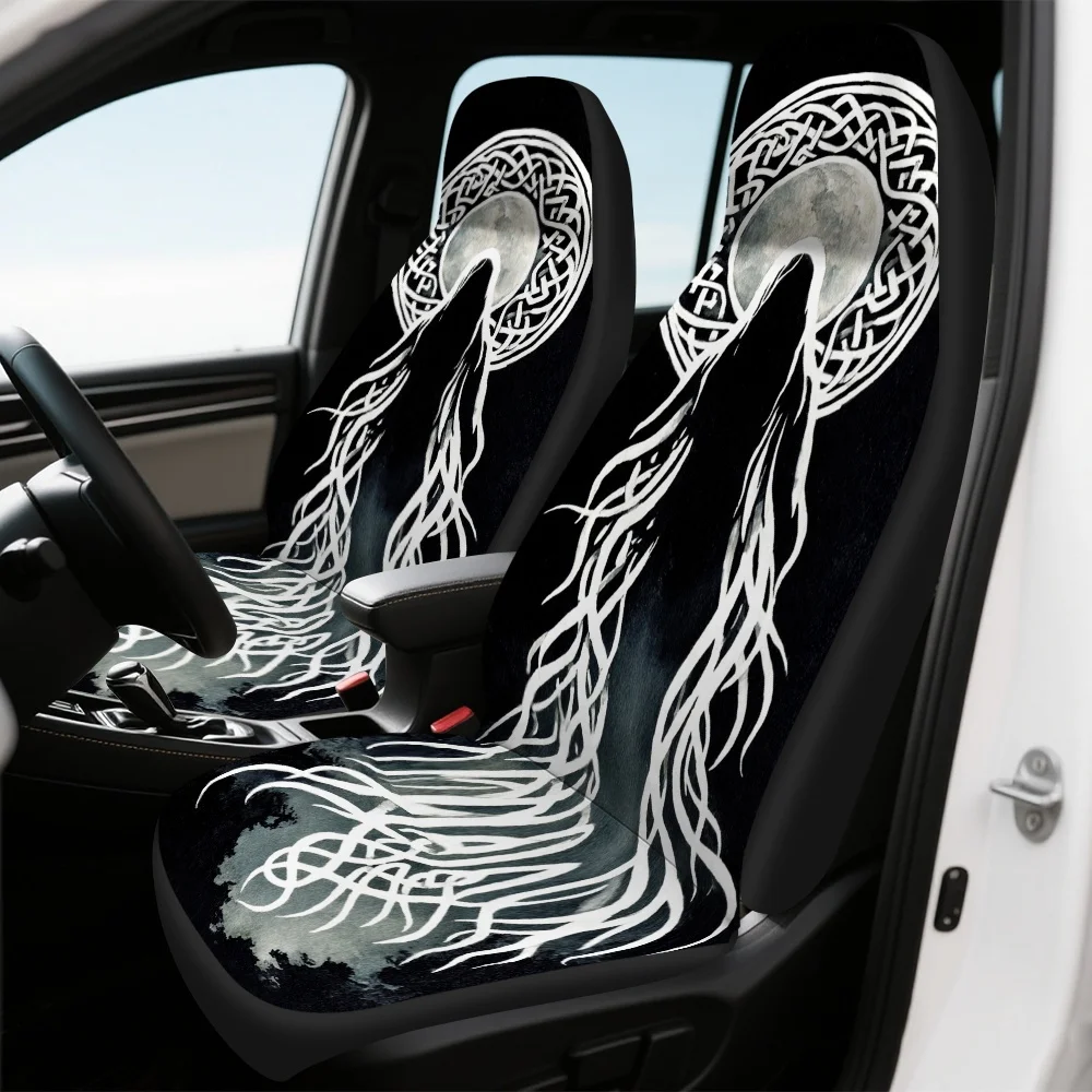 Set Of 2, Celtic Woman Spirit Art Design In A Mystical Style, Stylish Front Seat Covers, Soft And Easy To Clean, Fits Most Sedan