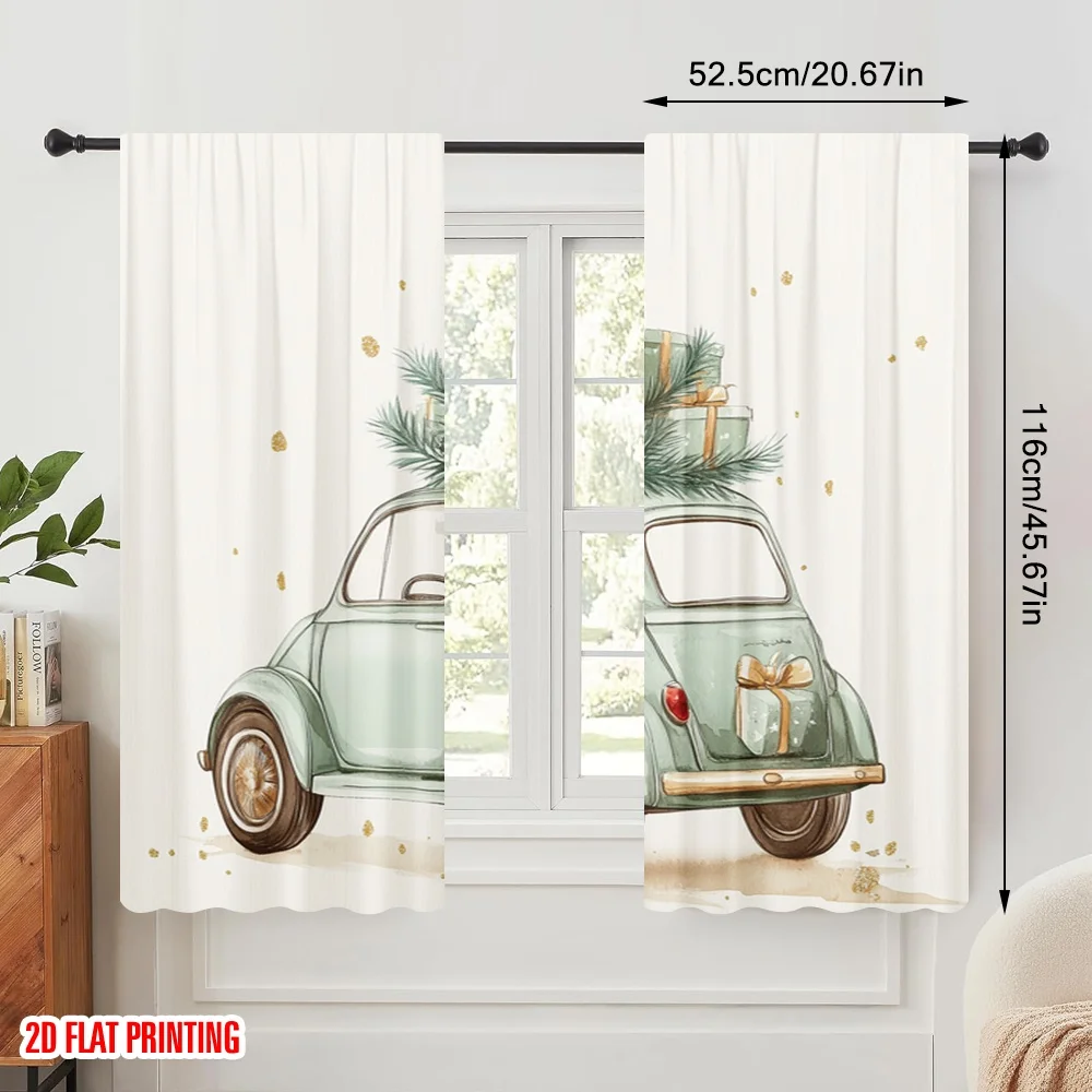 2pcs,2D plane printing Minimalist Curtains Car Gifts Christmas Tree (2) Polyester Woven (without rod) Festive Ldeal for Bedroom