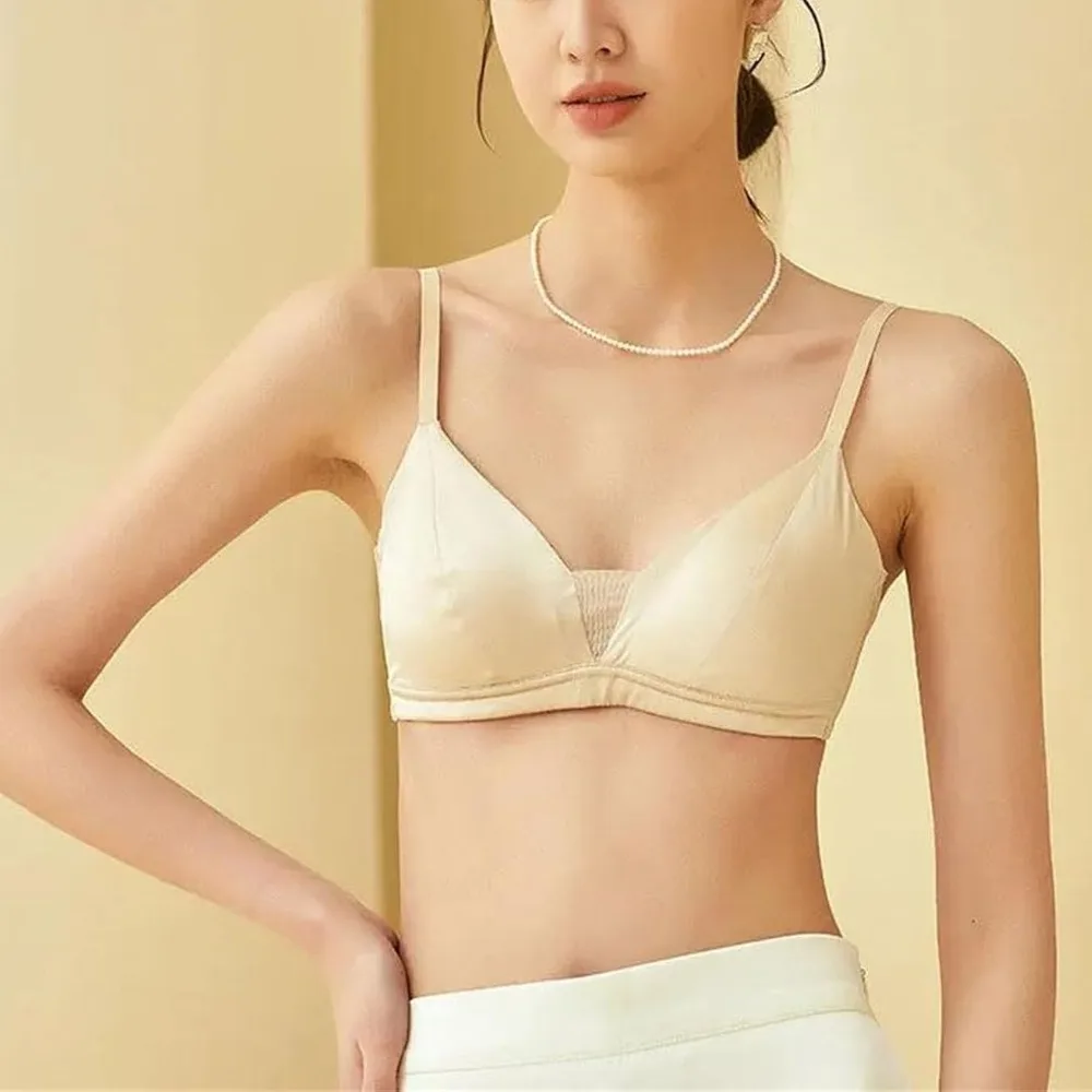 

Гладкие тонкие бюстгальтеры из шелкового атласа без стального кольца, большая грудь, маленькая роскошная удобная дышащая шелковая шелковица