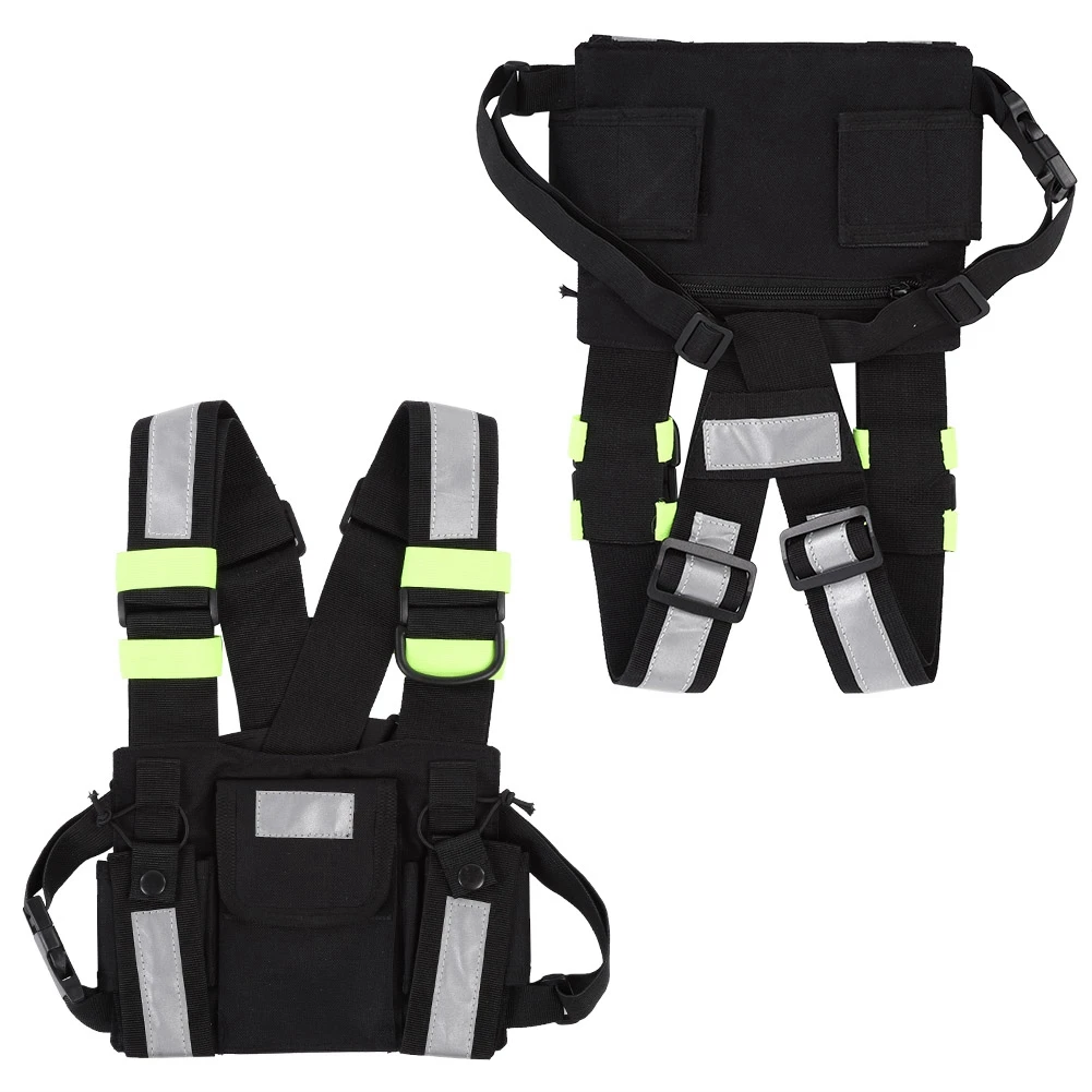 Chest Harness Front Pouch Yellow Reflective TYT Radio Tactical Harness Front Pack Vest Chest Bag Pouch For Walkie Talkie