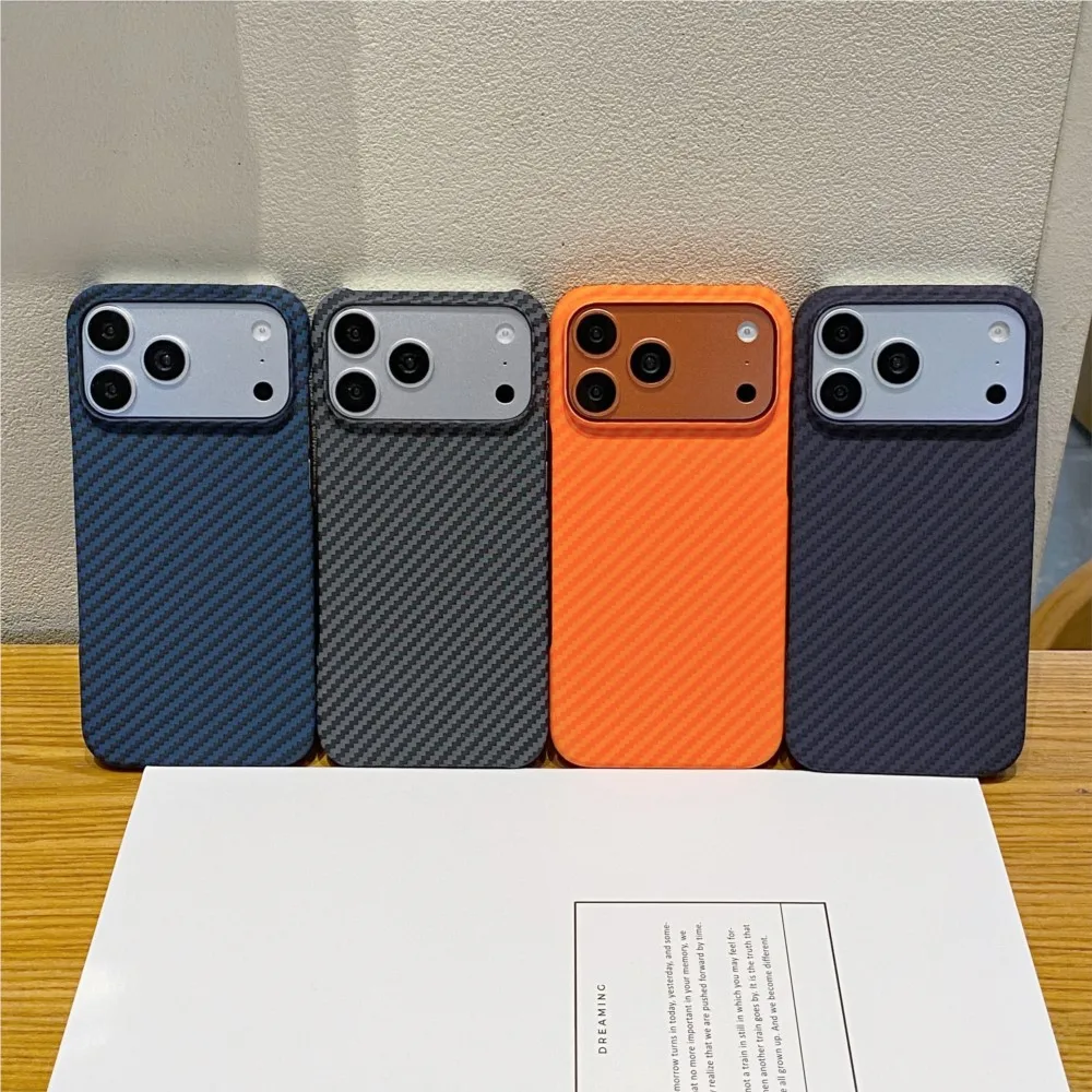 Frameless Slim Kevlar Carbon Fiber Textured Plastic Case For iPhone 17 Air 16 15 14 13 12 11 Pro Max Plus Shockproof Hard Cover - view 6