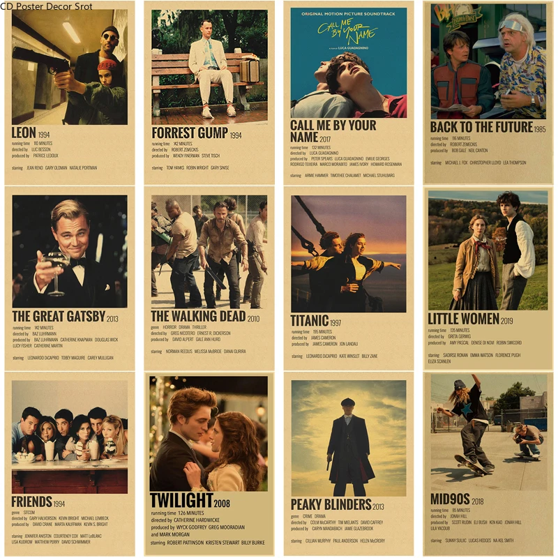 Filme tv anime leon mid90s titanic retro cartaz de papel kraft cartazes vintage casa quarto bar café decoração arte estética pintura parede