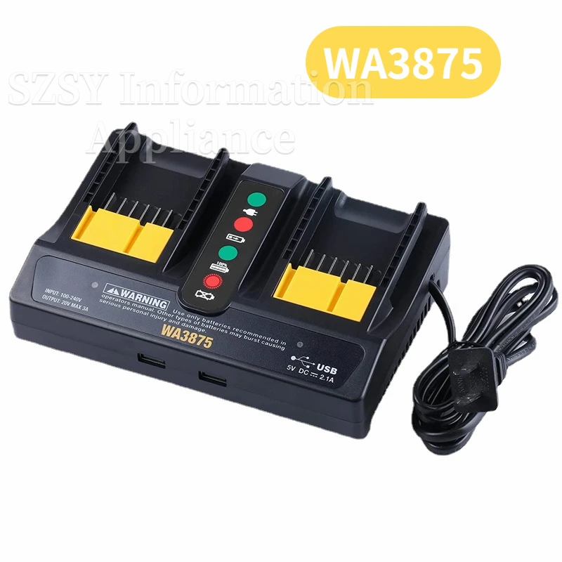 20V WA3875 wymiana ładowarki do Worx 20V WA3770 dwuportowa ładowarka do akumulatorów litowo-jonowych Worx 18V 20V