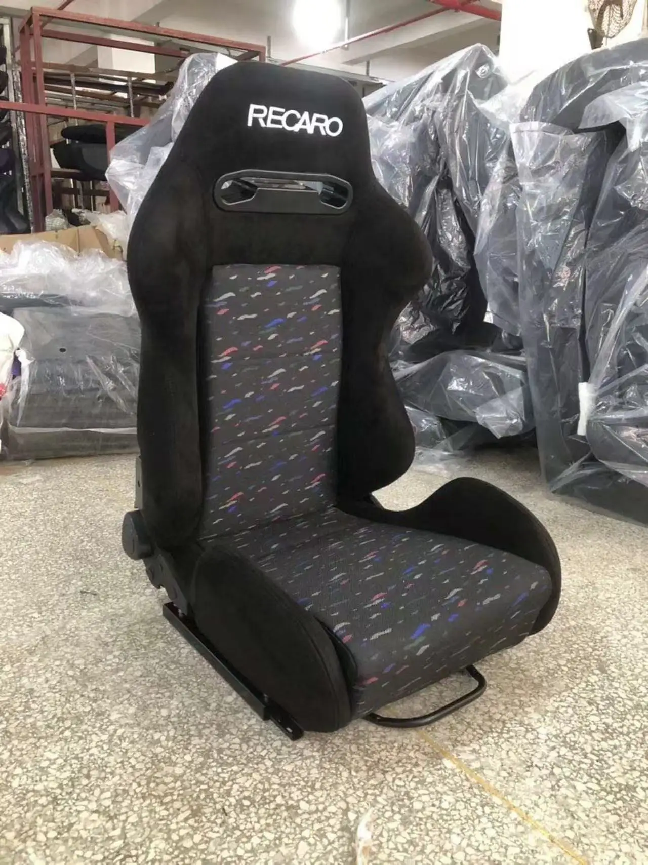 1035 Adjustable Black Suede With Confetti Fabric Car Racing Seats