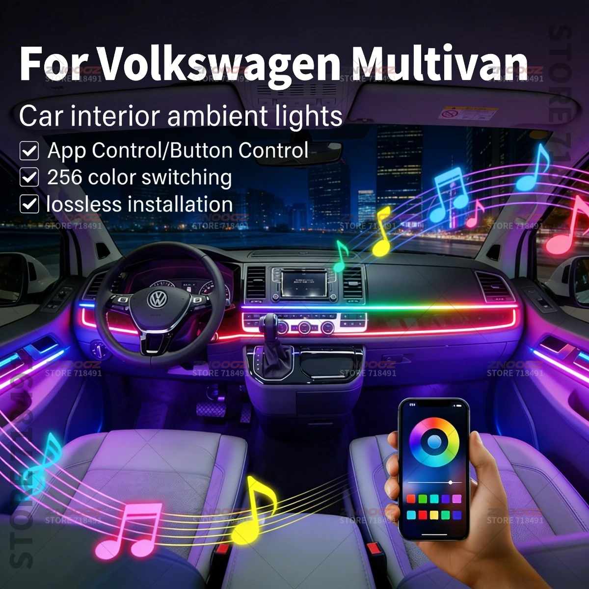 

22in1 RGB Car Interior Acrylic Car Ambient Lights RGB Hidden Acrylic Strip Decoration Atmosphere Accessories For VW Multivan