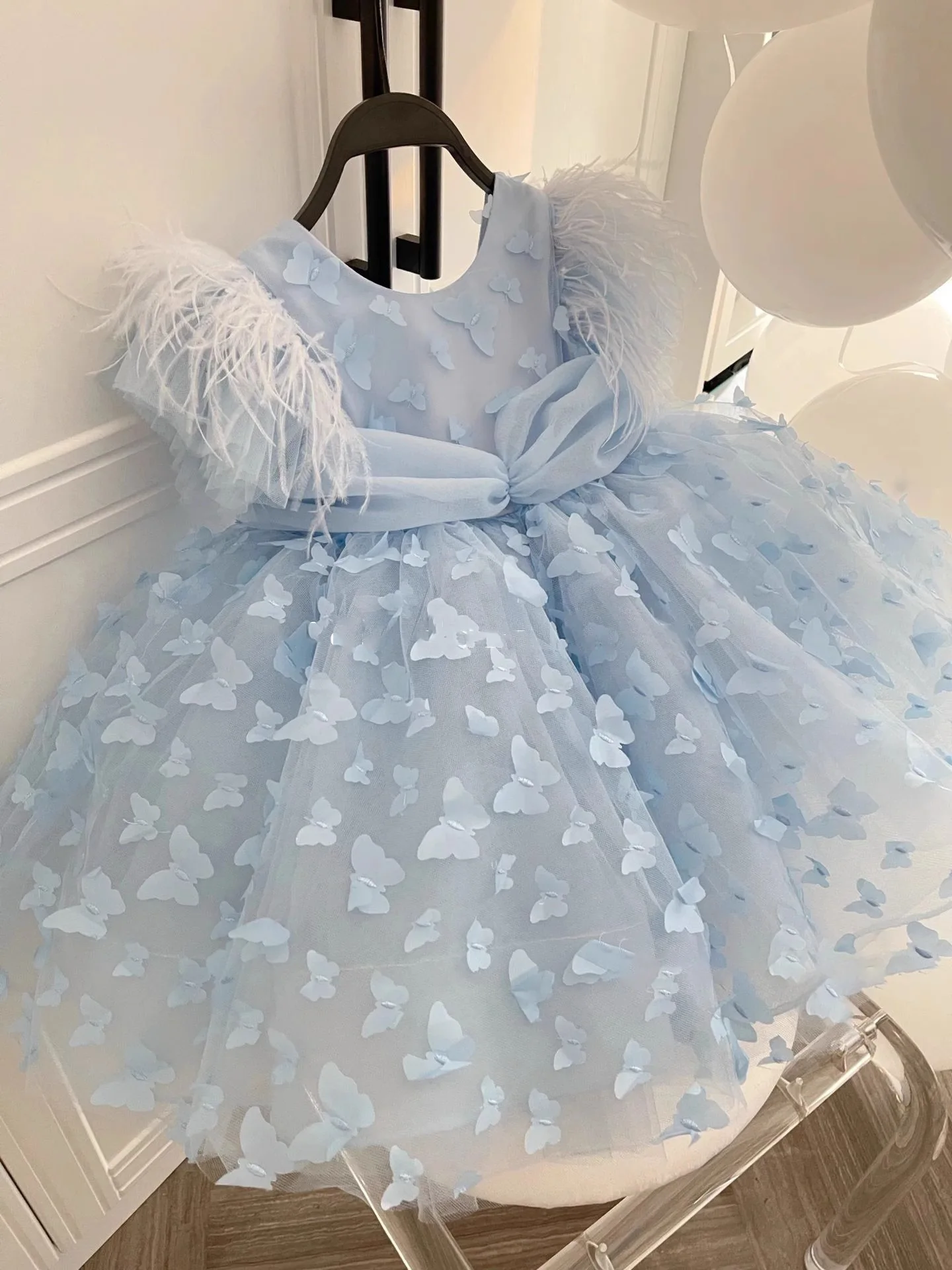 Luxury Children\'s Birthday Party Dresses Butterfly embroidered feathers Baby Girl\'s wedding ball evening princess bow tutu dress