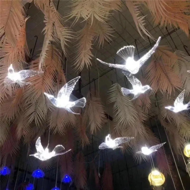 

New wedding props luminous transparent flying bird auspicious bird chandelier wedding stage venue arrangement decorative lights