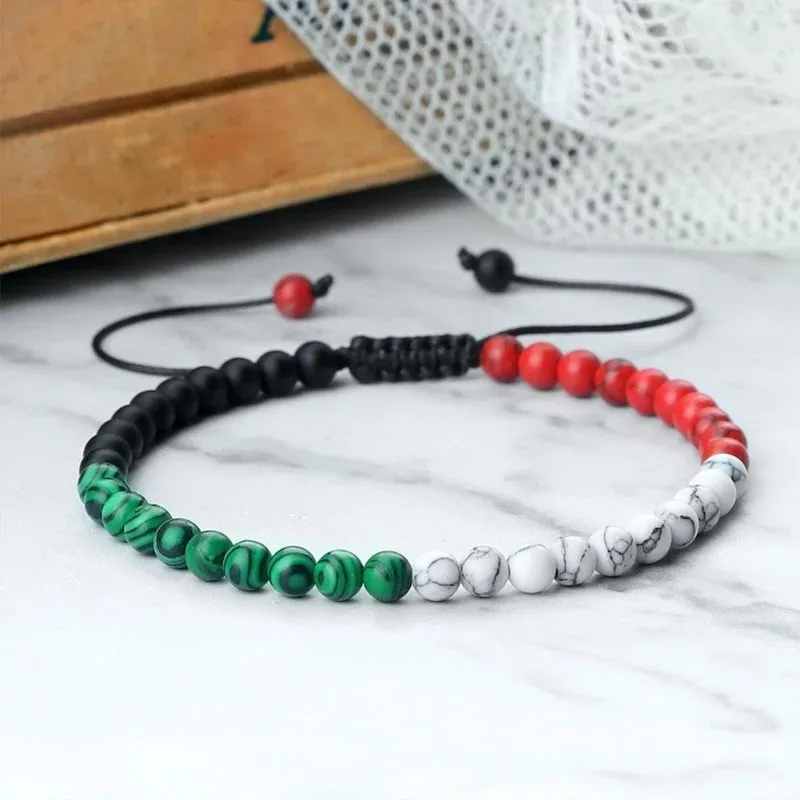 Joia de pulso islâmica palestina dos Emirados Árabes Unidos, presente para pulseiras do país, pulseira de pedra malaquita natural, oração