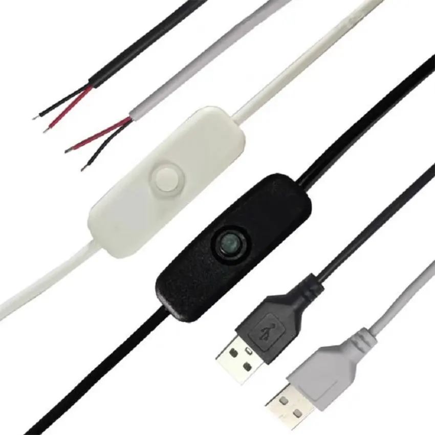 Nuevo Cable de alimentación de interruptor de 5V, Cable de conexión USB macho a 2 núcleos de 1,5 M, botón 501 ON OFF 2A para lámpara de tira LED, bombilla DIY