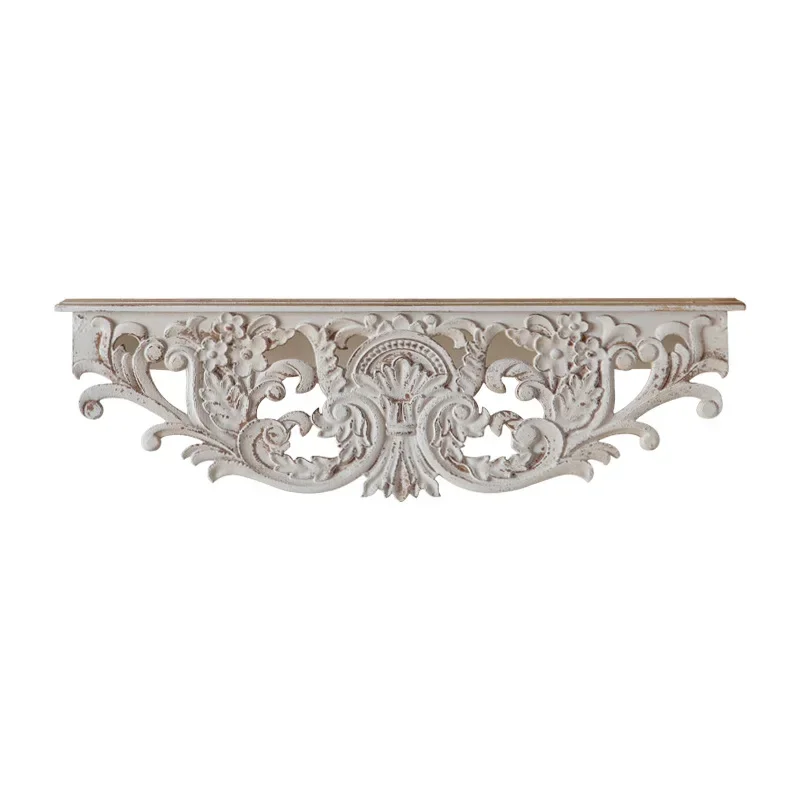 

American retro wall, shelf solid wood carving flower ledge, living room homestay old decorative rack