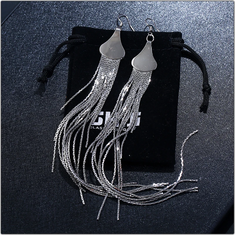 Fashion Long Tassels Dangle Earrings Decorative Accessories Gun Black Water Drop Earring Daily Business Party Clothing Ornaments
