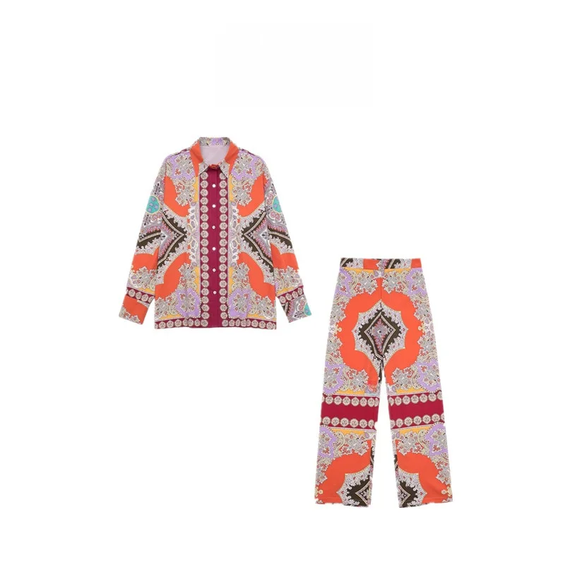 

New Summer Cotton Print Casual Faion Set Women's Scarf irt Loose Pants Long Pants Ele Sle Clothing Ensemble