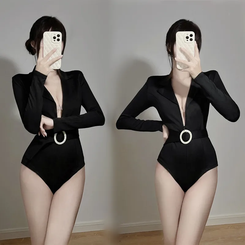 

New Jazz Dance Clothes Black Long Sleeve Jumpsuit Nightclub Female Singer Gogo Dancer Stage Costumes Pole Dance Clothing DQL7940