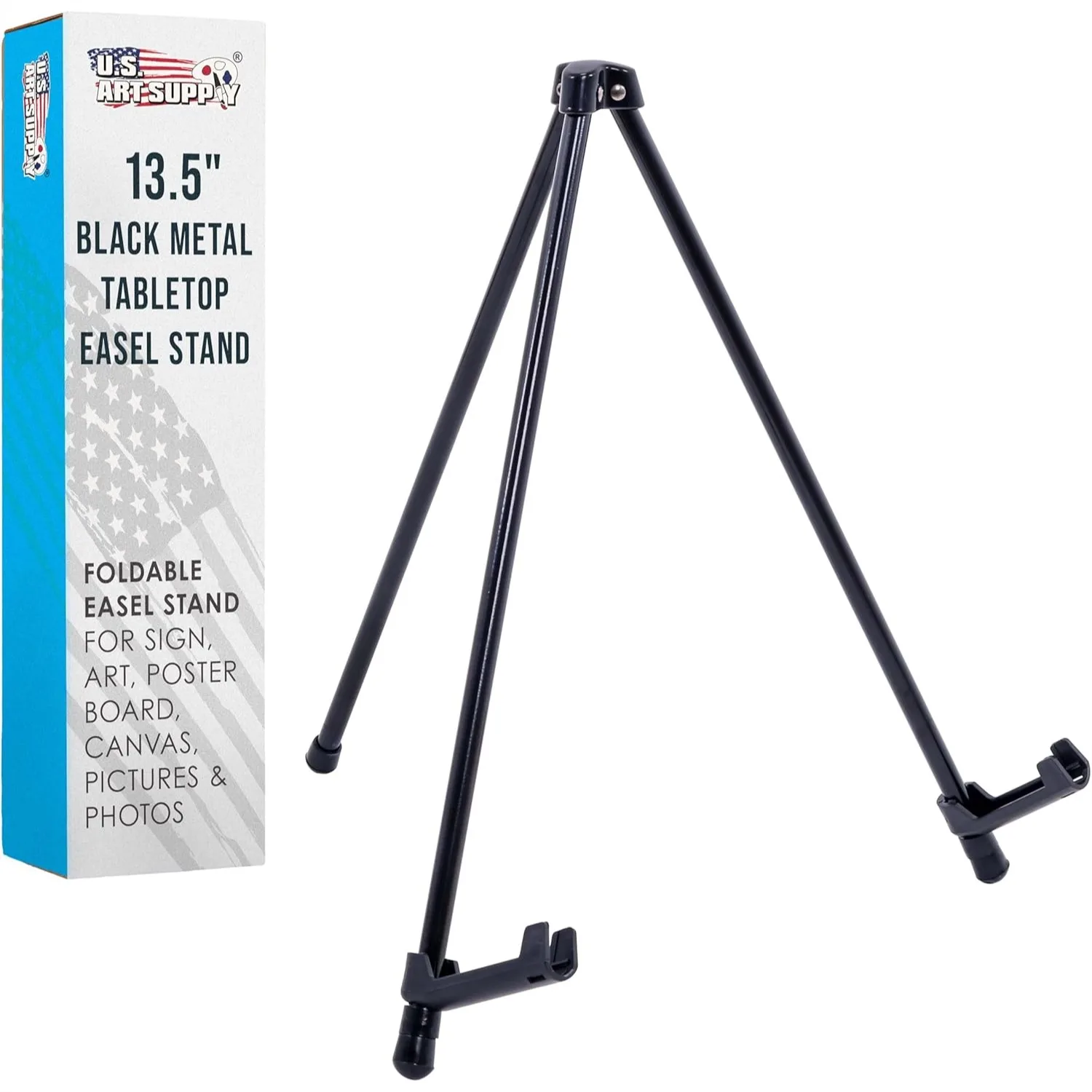

13.5" Black Metal Tabletop Easel Stand (6 Pack) - Foldable Tripod Easel for Sign, Art, Poster Board & Canvas - Non-Skid Feet