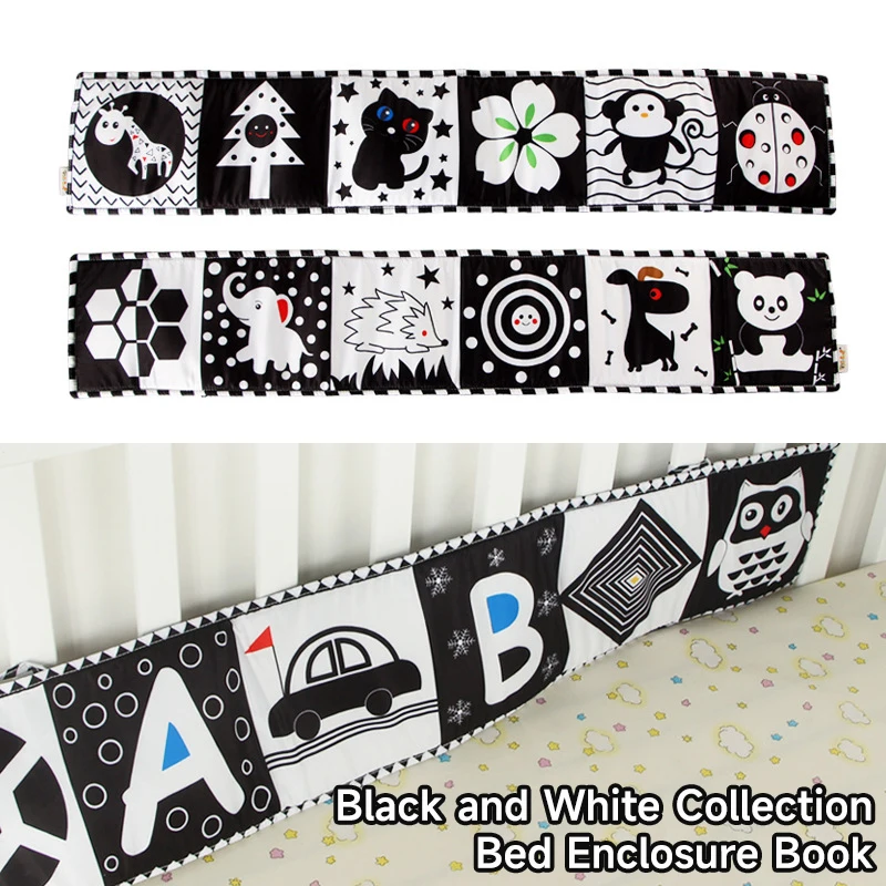 Baby Soft Cloth Book Black and White High Contrast Sensory Toys Montessori Baby Cloth Book 0-12 Months Educational Toys Gifts