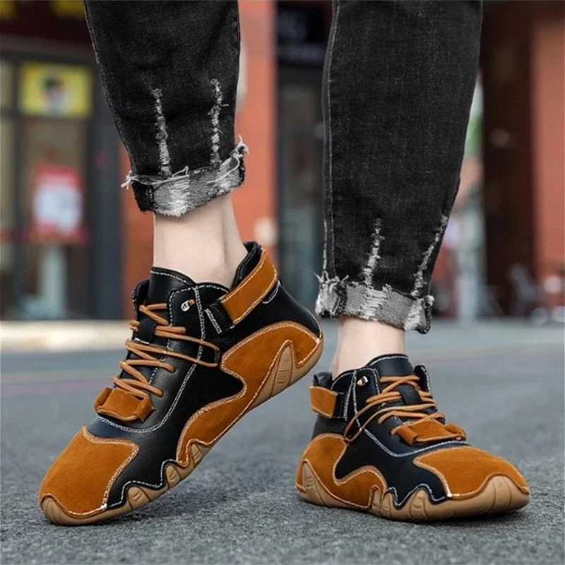 

High Top Men's Casual Sports Shoes Breathable Avant Garde Durable Flat Street Fashion Outdoor Activities Lace Up Footwear Brown