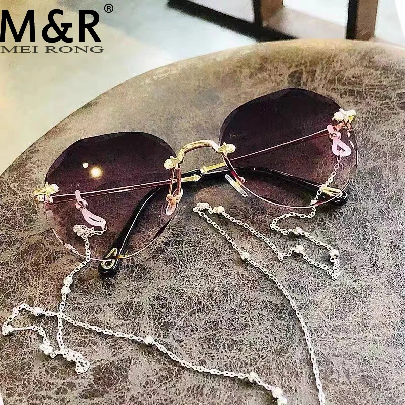 

Fashion New Line Borderless Round Women's Sunglasses Gradient Metal Chain Eyeglass Frame Stage Performance Decoration Glasses