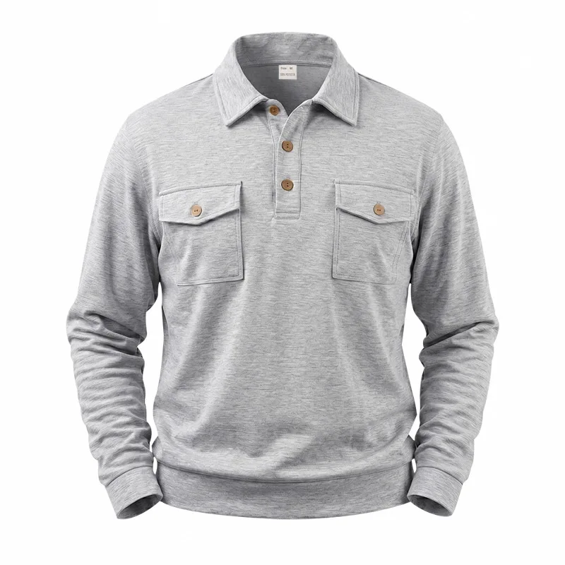 Herbst- und Winter-Herren-POLO-Pullover mit langen Ärmeln, lässigem Kragen, sportlichem Design und mehreren Taschen, Großhandel – Detail 33