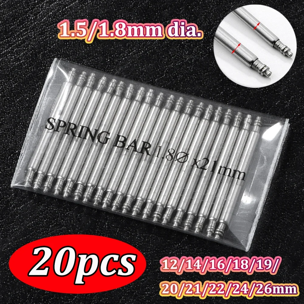 20pcs Dia 1.5mm 1.8mm Watch Band Spring Bars Links Pin 12 14 16mm 18mm 19mm 21mm 24mm 26mm Stainless 20mm 22mm  Watch Spring Bar