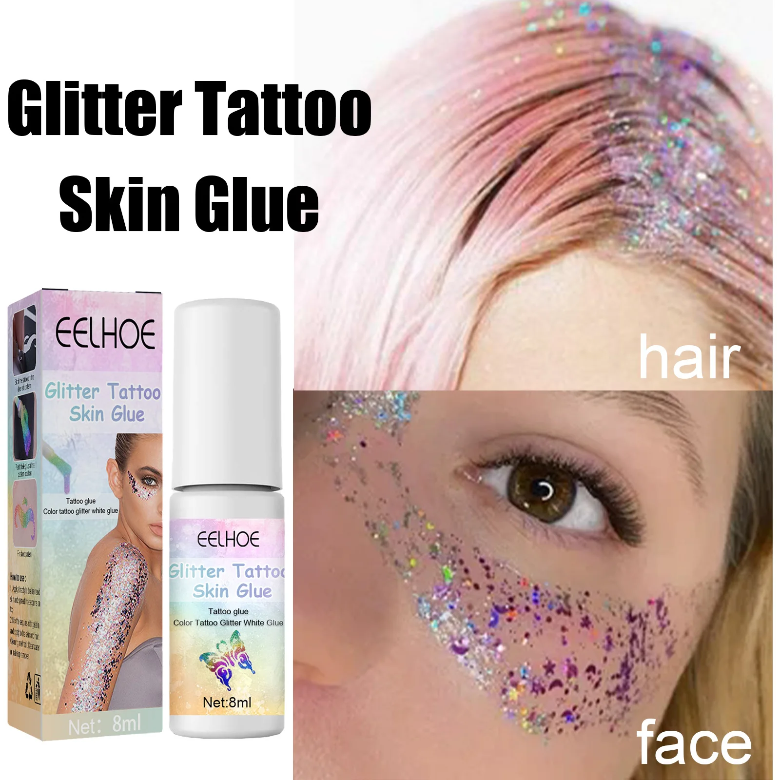 Glanzende Tatdood Huidgel Gezichtsschildering Oogmake-Up Make-Up Pailletten Glanzende Roze Huid Tathood Gel