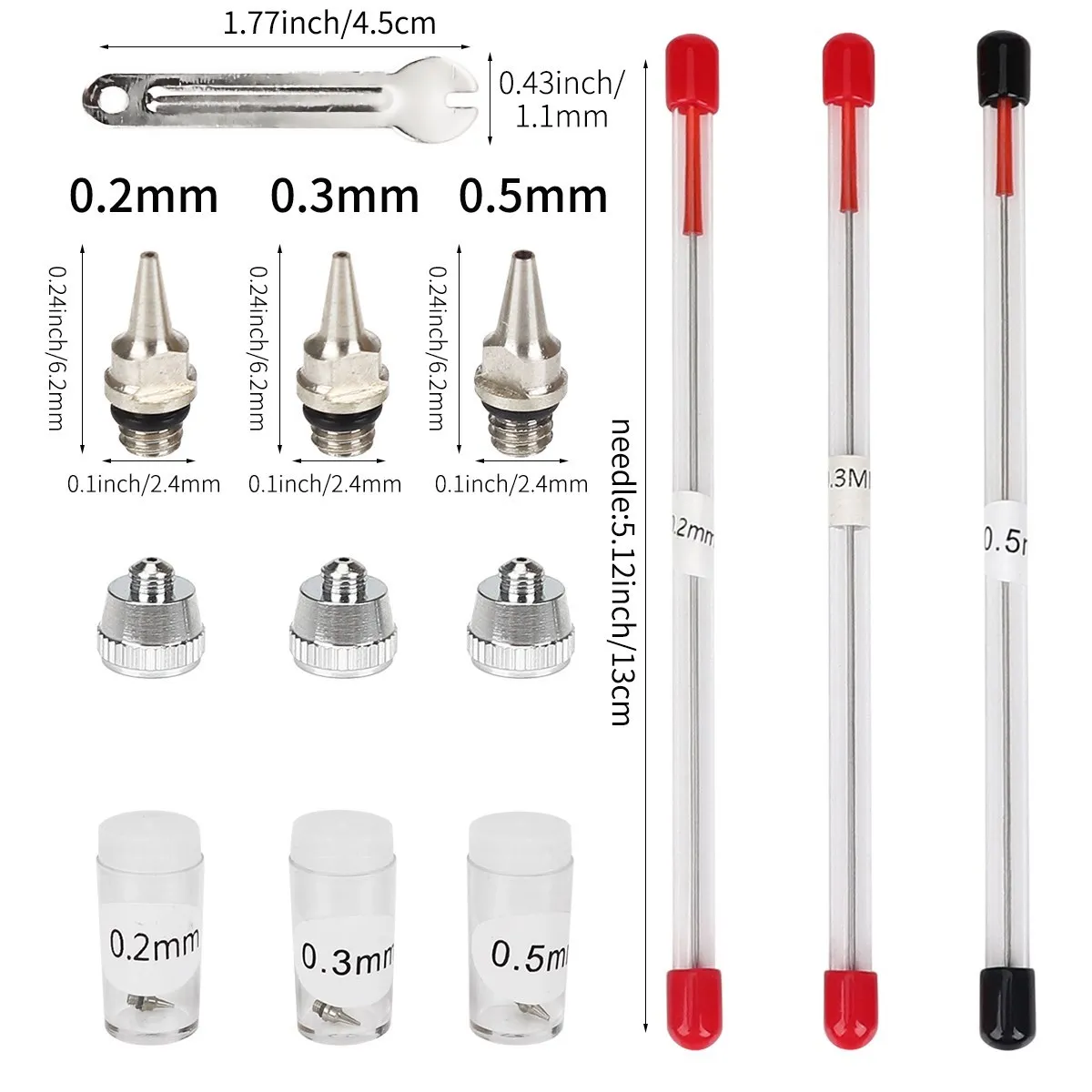 0.2mm 0.3mm 0.5mm Airbrush Nozzle Needle Cap Replacement for Airbrush Spray Gun Sprayer Accessories