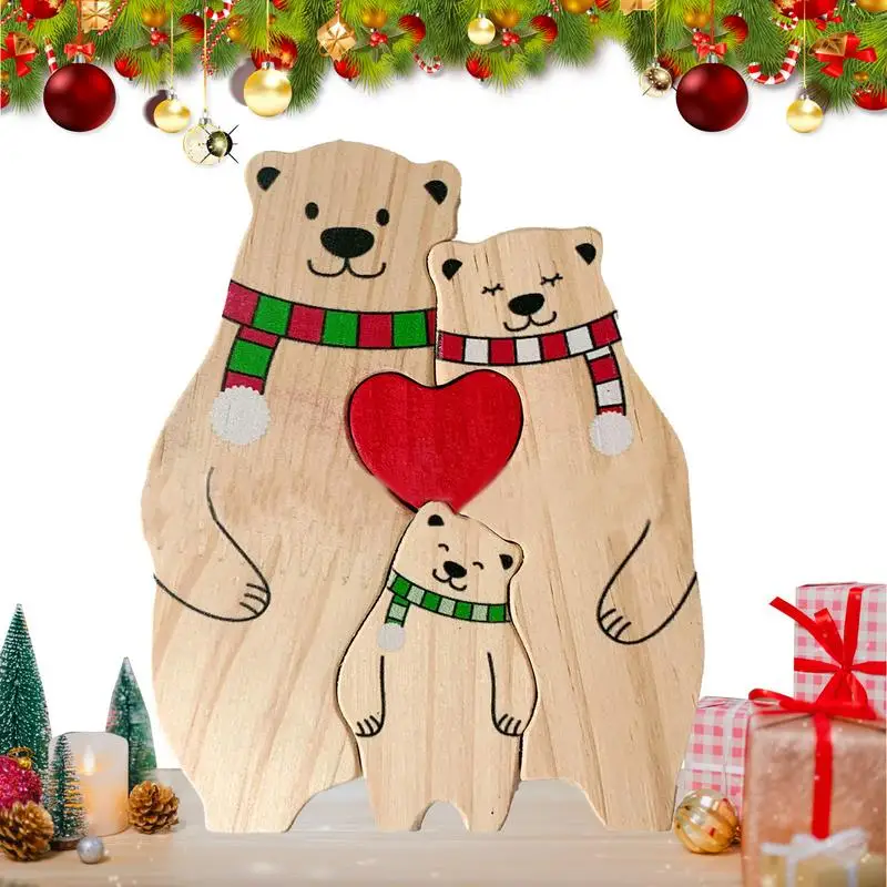 Wooden Bear Family Puzzle Wooden Bears Family Set Cartoon Decorative Art Craft Family Decoration Sculpture Tabletop Toy For