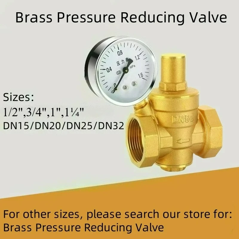 

Редукционный клапан из утолщенной латуни с манометром, регулируемый предохранительный клапан, DN15/DN20/DN25/DN32, G1/2" 3/4" 1" 11⁄4" Резьба