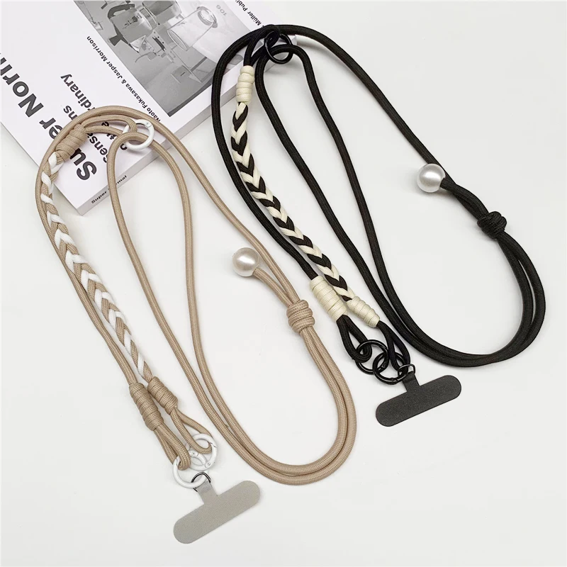 

2in1 Adjustable Long Mobile Phone Lanyard Crossbody Neck CellPhone Hang Rope Pearl Ornaments Anti-lost Phone Strap Clip