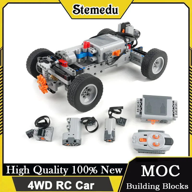 

4WD RC Car Chassis Kit Electric Building Block Set w/Motor Wheels, Receiver Battery Box DIY Technical Toy for Simulation