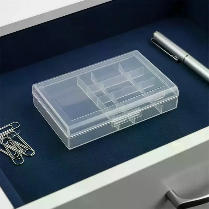 Universal AA Battery Storage Box - Transparent Plastic Organizer Case with 4-in-1 Charging Cable Compartment