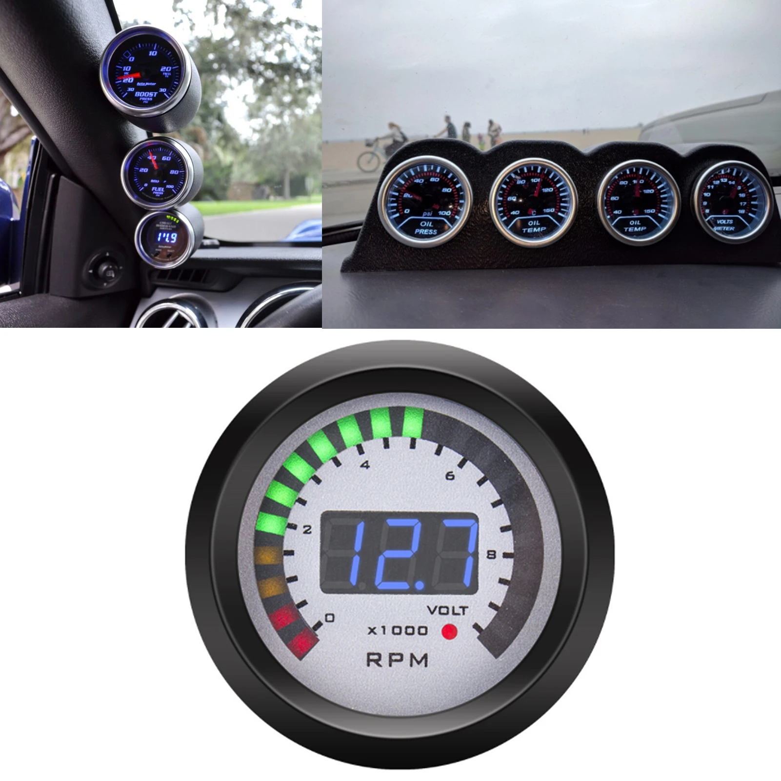 52mm Tacho Meter Digital Tachometer 52mm/2in 0‑9999 RPM Replacement for 12V 4/6/8 Cylinder Gasoline Vehicles Revolution Meter