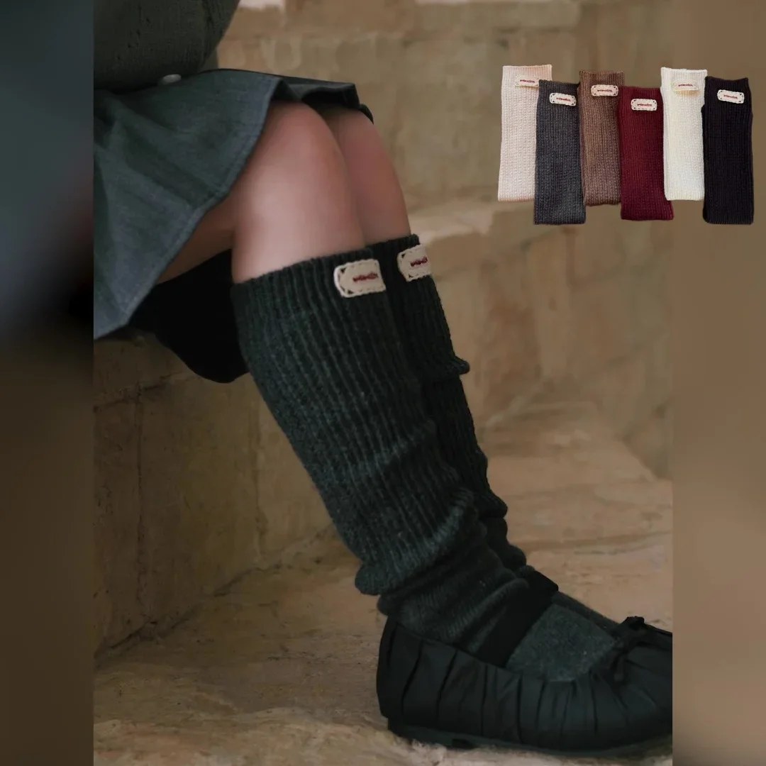 

Knitted Calf Socks 40cm Over Knee Kids Socks for Girls Soft Warm Leg Warmers with Label Stocking