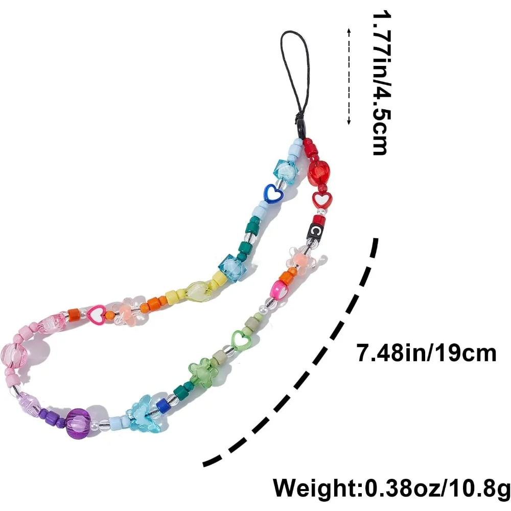 9.2 Inch Rainbow Star Butterfly Beaded Phone Charm Strap Detachable Phones Anti-Lost Chain Hands-Free Wrist Straps making kit