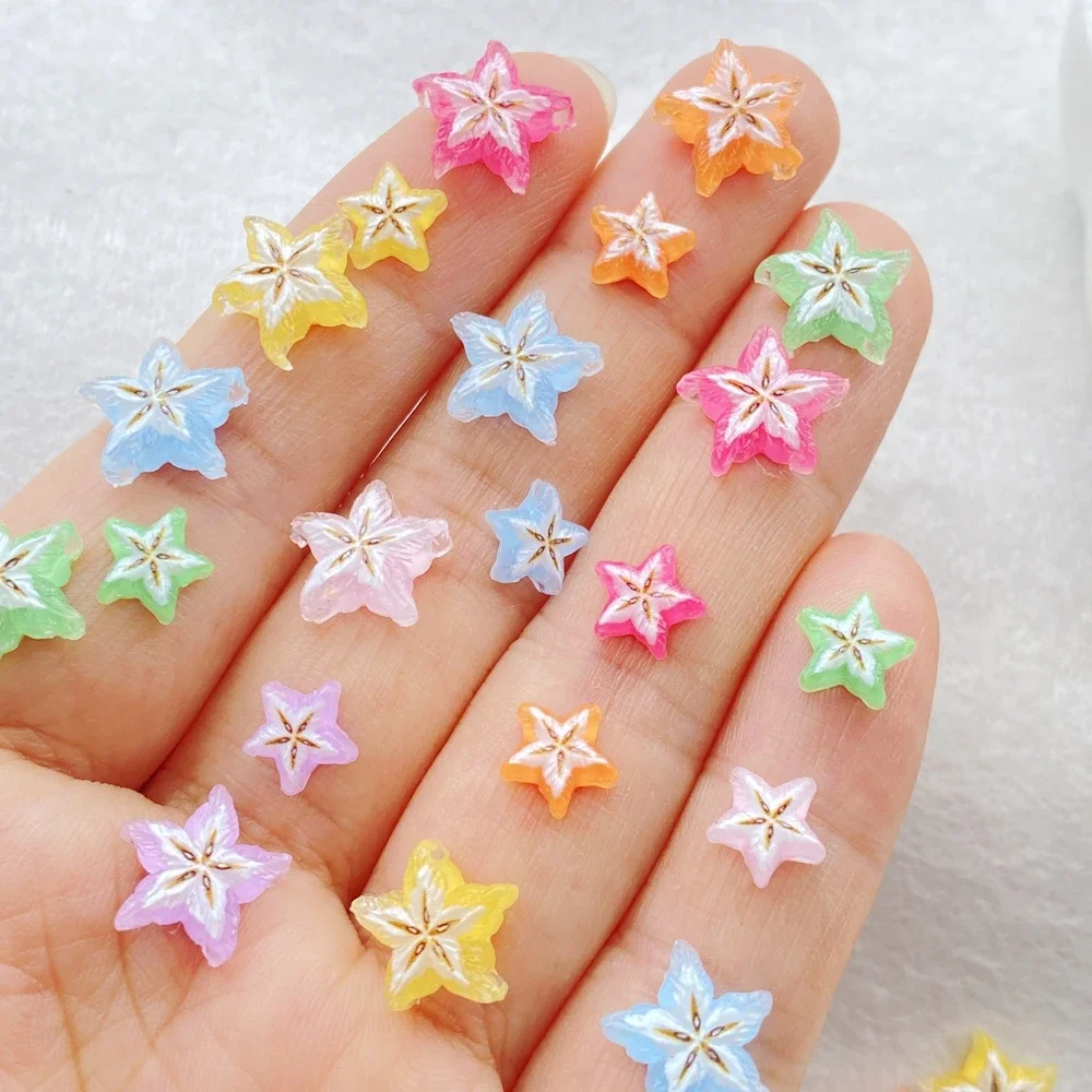 50pcs Dopamine Cute 3D Colorful Stars Nail Charms Resin Nail Art Decorations for DIY Nail Phone Case Supplies