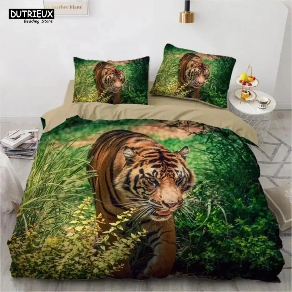 3D Animal Tigers Bedding Set Soft Microfiber Queen King Twin Size Duvet Cover Set With Pillowcases Teens Boys Bed Linen