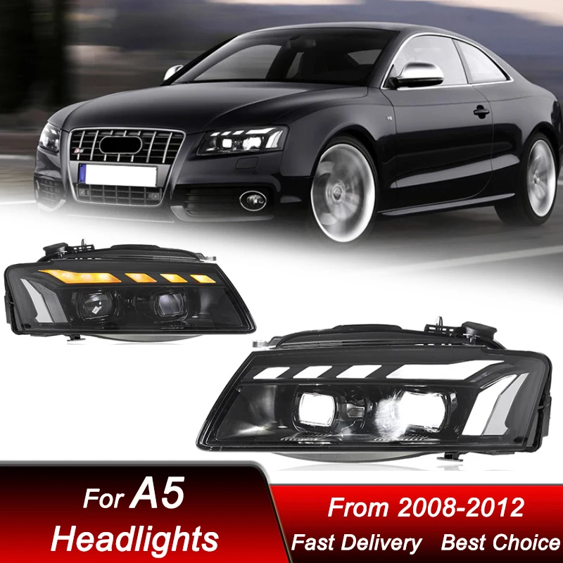 

Горячие автомобильные фары для Audi A5 RS5 S5 2008-2012, новый стиль, светодиодные фары в сборе, обновленный комплект аксессуаров для линз проектора